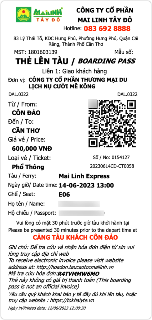 Vé tàu cao tốc Cần Thơ Côn Đảo - Tàu Mai Linh Express 2023
